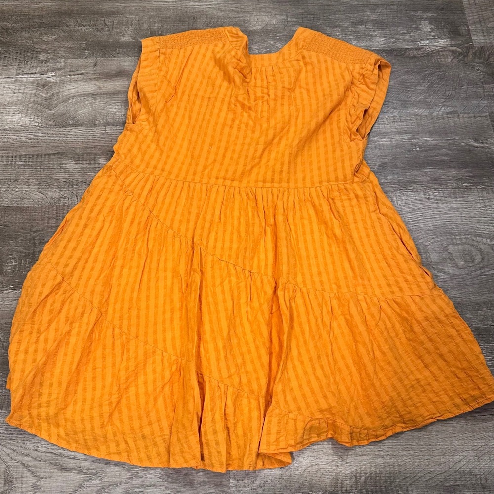 Maeve Anthropologie Orange Textured Stripe Tiered V-Neck Mini Dress Womens XL - Picture 2 of 9